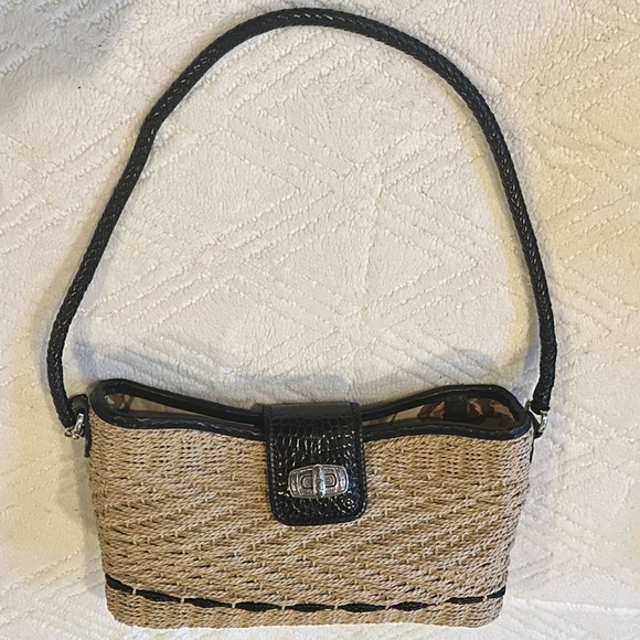 Brighton Wendy Tan/Blk Woven Jute With Chocolate Leather Shoulder Bag H70224 EUC - Picture 3 of 15